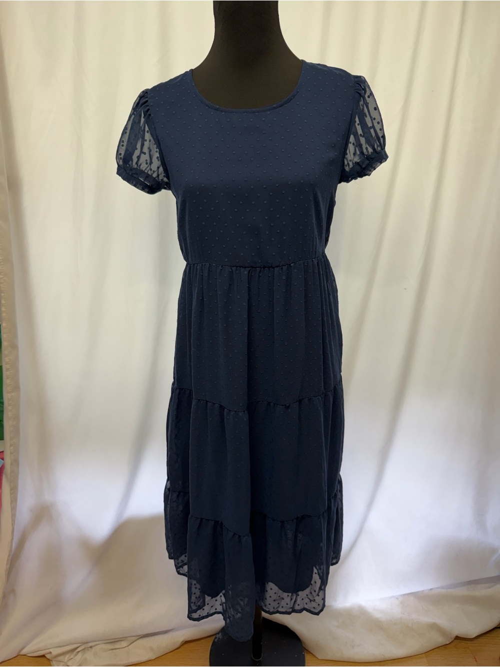 wonder nation Navy Dot Tiered Midi Dress